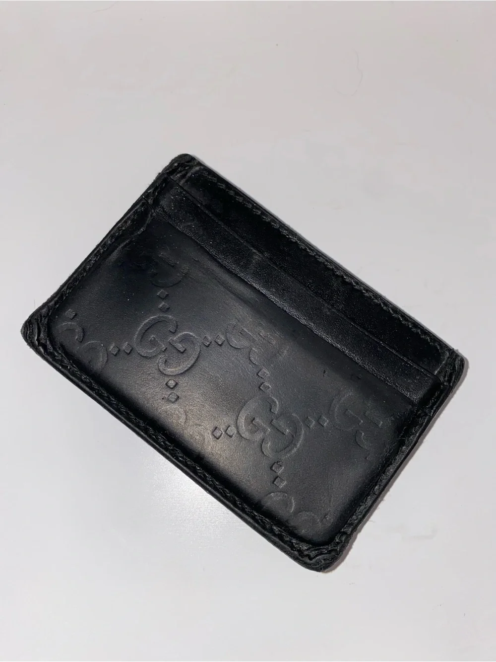 Gucci Black Leather Money Clip with Gold Tone Branded Clip